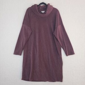 Pure Jill Burgundy Velour Cowl Neck Long Sleeve Tunic Dress Size 2X Comfort